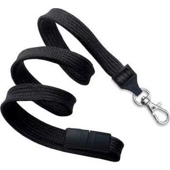 Široká 10mm bezpečná nastavitelná šňůrka na odznak + karabina KRAB (černá) - KUK-102BL