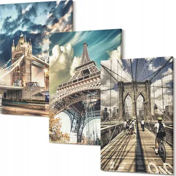 Obraz Kolekce obrazů na plátně Závěsné mosty evropské věže města 30x20 cm