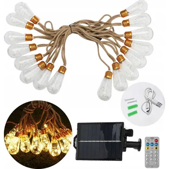 Venkovní osvětlení 7,5M Solární zahradní girlanda, solární světla, 16x LED žárovka KOULE + Dálkové ovládání