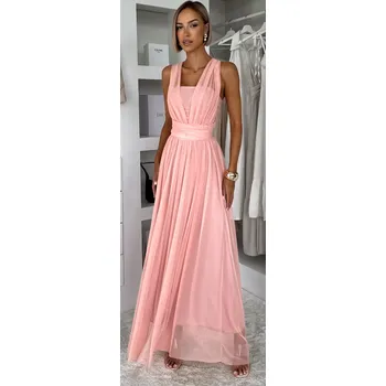 Dámské šaty Dlouhé tylové plesové šaty s vlečkou Obsiya broskvové uni