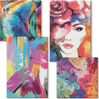 Obraz Sada obrazů na plátně Galerie Barevné abstrakce portrét 4 kusy