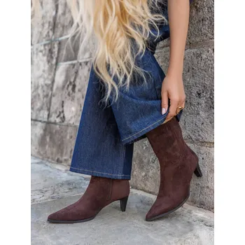 Dámské kozačky Elegantní semišové kozačky hnědé Velikost: 36