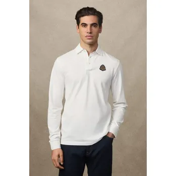 Pánská košile POLOKOŠILE HACKETT LONDON HERITAGE CREST LGO LS OFF WHITE