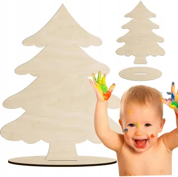 Vánoční dekorace Dřevěná Figurka Vánoční Stromek na Podstavci k Malování, Vánoční Dekorace