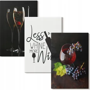 Obraz Sada Obraz Na Plátně Sada Skleničky vína hroznové víno nápis 3x 20x30 cm