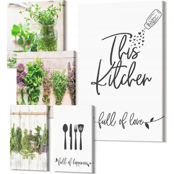 Obraz Sada obrazů na plátně na zeď do bytu, kuchyně - Bylinky a vaření