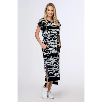 Dámské šaty Černobílé dámské šaty v midi délce s kapsami a gumou v pase 7258 velikost 4XL