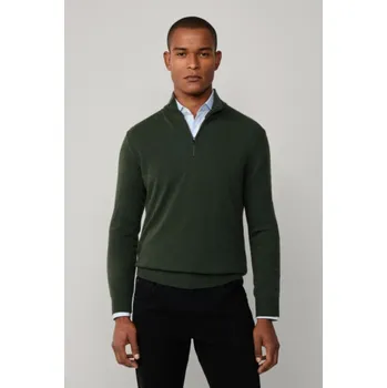 Pánský svetr SVETR HACKETT LONDON MERINO CASH MIX HZIP DUCK GREEN