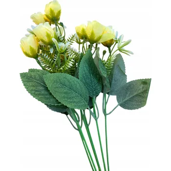 umělá květina UMĚLÉ KVĚTY RŮŽE žluté 12 hlaviček 3,5cm KYTICE JARNÍ DEKORATIVNÍ 37cm