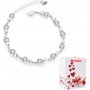 Náramek Tenký stříbrný náramek 925 Zirkony Kuličky B112