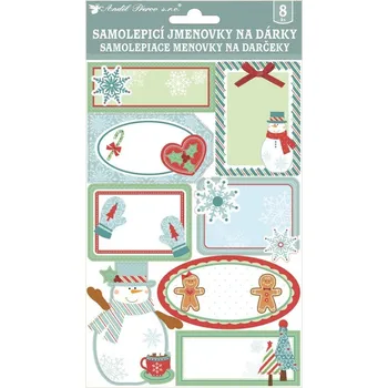 samolepka Samolepicí jmenovky na dárky 3D - s glitry - 8 ks - 1455