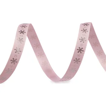 Vánoční rypsová stuha vločky šíře 10 mm, barva 3 růžová nejsv. stříbrná