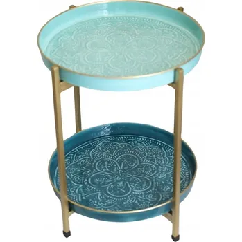 Konferenční stolek Konferenční stolek kulatý se 2 policemi - malý odkládací stolek s kovovou deskou Ovicar