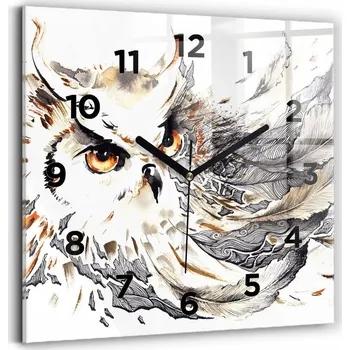 Hodiny Skleněné hodiny s potiskem Moderní nástěnné hodiny Sova symbol moudrosti