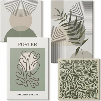 Obraz Sada obrazů do kanceláře, geometrické a botanické vzory, 4 kusy