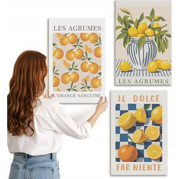 Obraz Sada obrazů na plátně Ovoce citrusové retro žluté 3x 40x60 cm