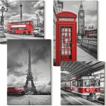 Obraz Sada obrazů na zeď Ikony měst Londýn Paříž 4 kusy