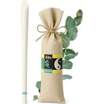 Očistné tělové svíčky s eukalyptem v plátěném pytlíku - 6 ks - Bílá