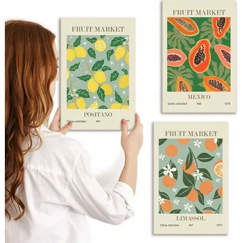 Obraz Sada obrazů na plátně Ovocné motivy – citrony, papája, 3x 20x30 cm