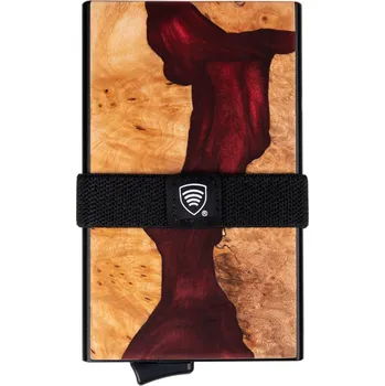 Peněženka Hliníková peněženka s posuvníky na karty a ochranou bezkontaktních karet (dřevo + červená pryskyřice) - KUK-65WDR