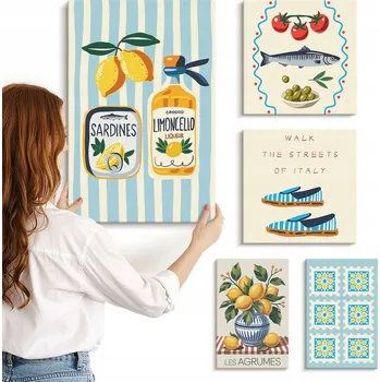 Obraz Sada obrazů na plátně - Italská kuchyně, citrusy a ovoce 5 kusů