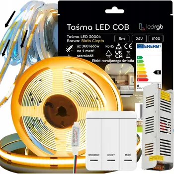 LED páska SADA LED COB PÁSEK 5m 24V BÍLÁ 3000K DIGITÁLNÍ KLÁVESOVÝ SPÍNAČ VLNA