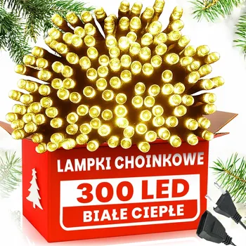 Vánoční dekorace VÁNOČNÍ OSVĚTLENÍ NA STROMEČEK 300 LED BÍLÁ TEPLÁ VNITŘNÍ VENKOVNÍ SVĚTLA