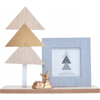 Obraz ŠEDÝ DŘEVĚNÝ VÁNOČNÍ STROMEK S HVĚZDOU A RÁMEČKEM NA FOTKU