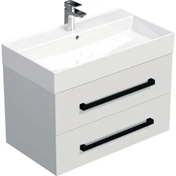 Ložnice Swiss aqua technologies Koupelnová skříňka s černou úchytkou a umyvadlem SAT Cube Way 80x53x46 cm bílá lesk CUBE46C802BISAT