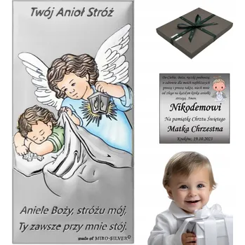 Obraz STŘÍBRNÝ OBRÁZEK TVŮJ Anděl strážný MODLITBA KŘEST