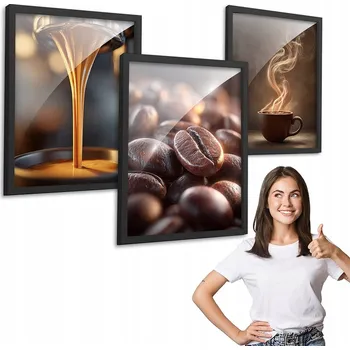 Obraz Sada 3 obrazů motiv AROMA KÁVY černý rámeček 50x70 triptych do kuchyně