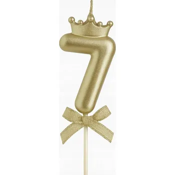 Dortová svíčka Svíčka ČÍSLICE 7 zlatá šampaňská - svíčky na dort, narozeninové číslice, 6 cm