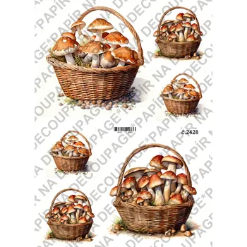 Umělecký papír Rýžový a soft papír na decoupage - Houby - KB2428 Materiál: Soft, Rozměr: A4