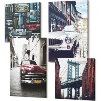 Obraz Sada uměleckých pláten Obraz Na Plátně Stará auta Brooklyn retro audio