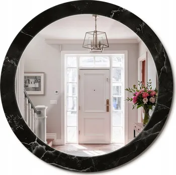 Zrcadlo Nástěnné Zrcadlo s ozdobným skleněným rámem Vzhled mramoru, průměr 80 cm