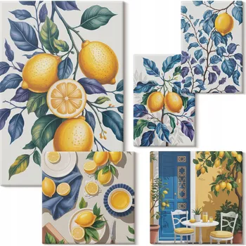 Obraz Kolekce obrazů na plátně k zavěšení - Citrusy, provensálská kuchyně 5 kusů