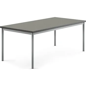 Jídelní stůl Stůl SONITUS, 1600x800x600 mm, stříbrné nohy, deska s linoleem, tmavě šedá
