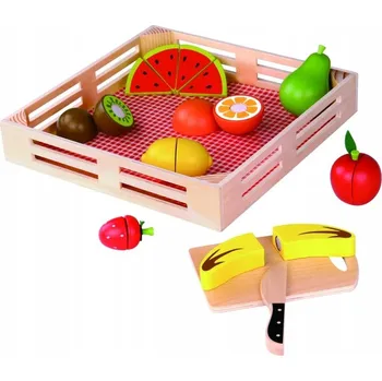 Dřevěná hračka TOOKY TOY Dřevěné ovoce na krájení v bedýnce 19 ks
