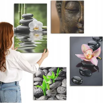 Obraz Sada obrazů Galerie obrazů Klidná zen kompozice květiny Buddha 4 kusy