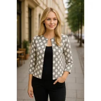 Dámské sako ZIMA-Svetrový kabátek - šedý, bílé puntíky Velikost: S/M