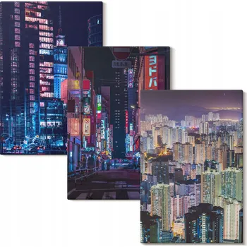 Obraz Vícedílná Sada Obrazů do Galerie Noční město neonová světla 3x 20x30 cm