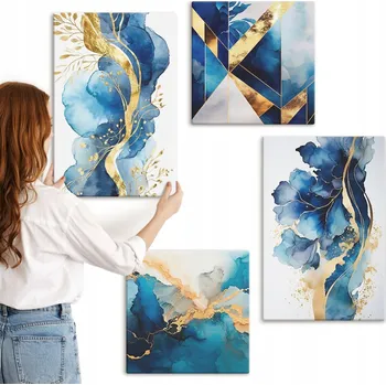 Obraz Sada obrazů do ložnice, modré abstraktní vzory, 4 kusy