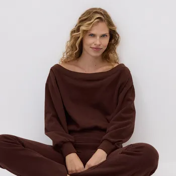 Dámský svetr Reserved - Mikina s odhalenými rameny - kávová - 681GA-84X - 681GA-84X-XL