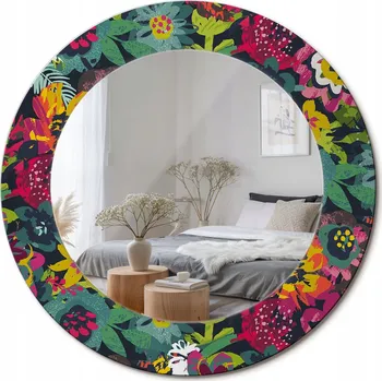 Zrcadlo Ozdobné zrcadlo s potiskem v moderním stylu Malované květiny průměr 50 cm