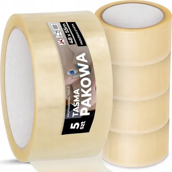 Lepicí páska 5x BALICÍ PÁSKA Průhledná 55 m Transparentní Akrylová pro Balení HN-T