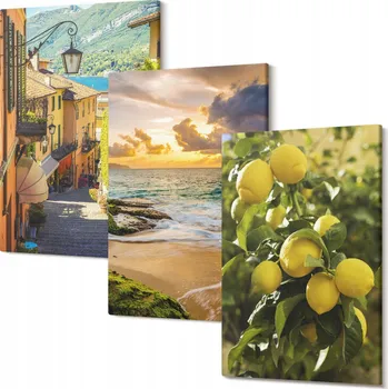 Obraz Triptych na plátně do obýváku – uličky, moře, pláž, citrusy, 30x20 cm