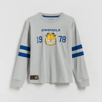 Dětská móda Reserved - Tričko s dlouhým rukávem Garfield - světle šedá - 584FJ-09X - 584FJ-09X-140