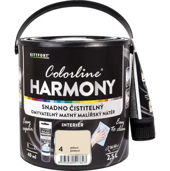 barva na zeď KITTFORT Colorline HARMONY Barva na stěnu omyvatelná, písková, matná, 2,5 l&nbsp;8595030517823