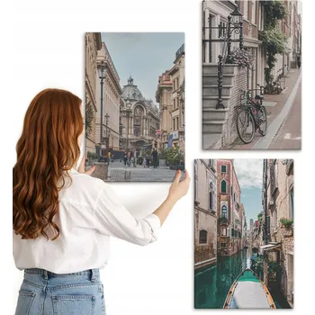 Obraz Sada nástěnných dekorací - obrazy Benátské uličky s vodou, 3x 40x60 cm