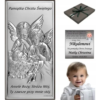 Obraz STŘÍBRNÝ OBRÁZEK Anděl strážný s Dítětem + GRAVÍROVÁNÍ